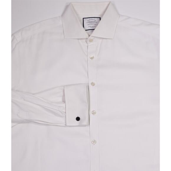 Charles Tyrwhitt White Herringbone Dress Shirt Extra Slim Non Iron (43) 17-36 - Picture 1 of 7
